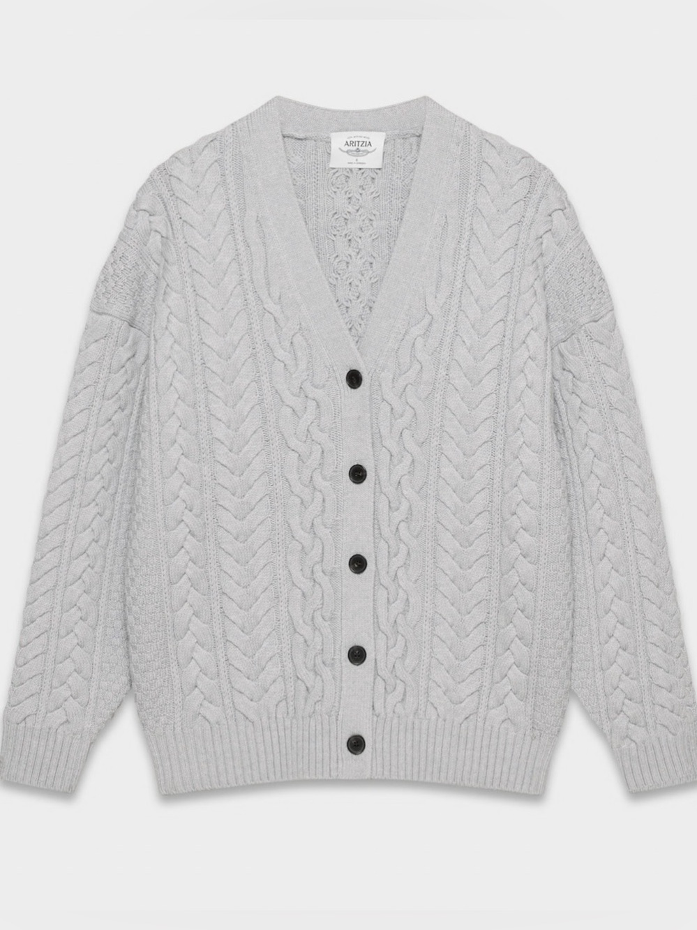 Aritzia Grey Heritage Knit Merino Wool Cardigan Sweater
